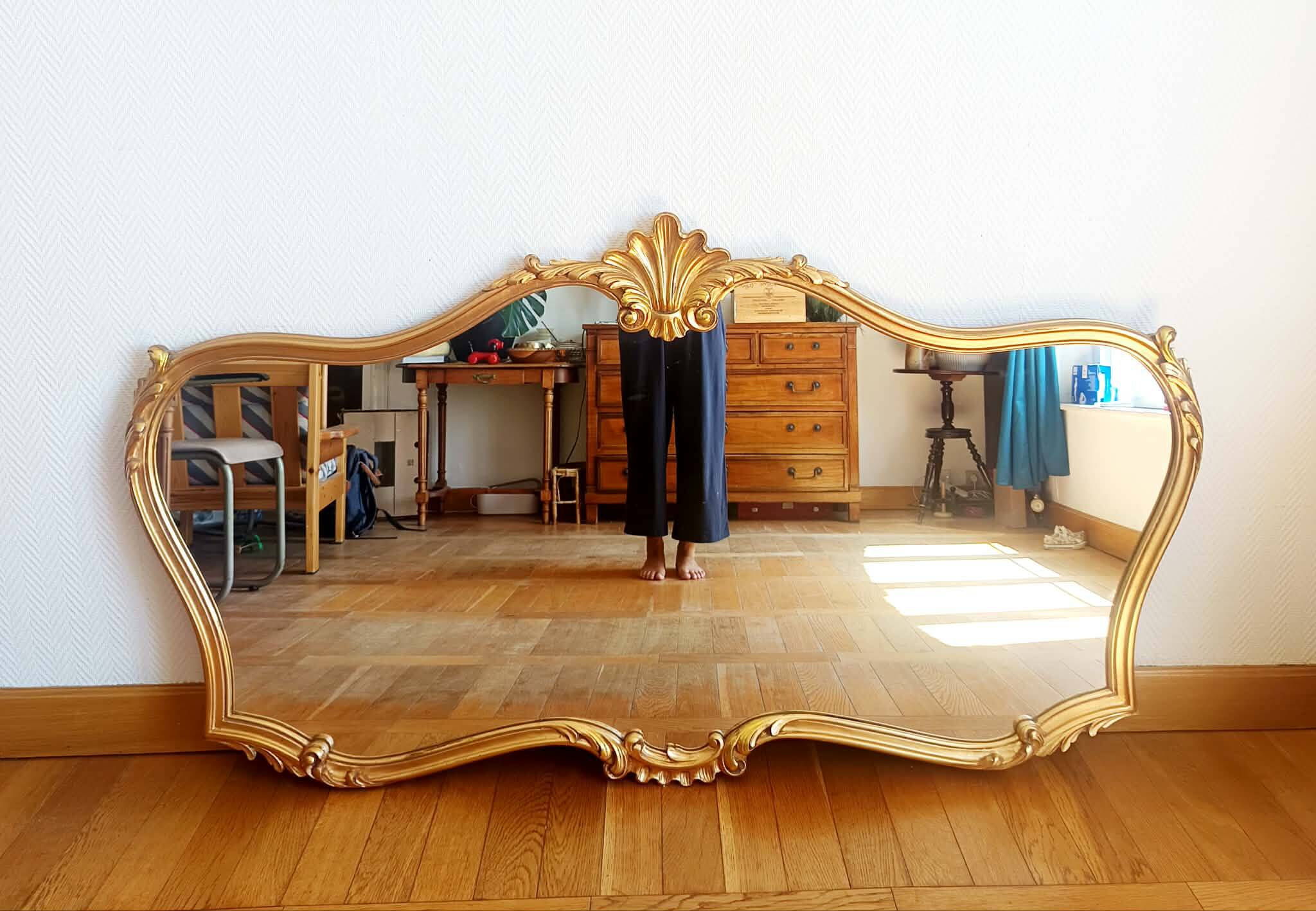 Grand miroir bois doré style Louis XV 166cm