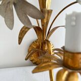 Vintage Hollywood Regency gold metal leaf wall sconce.