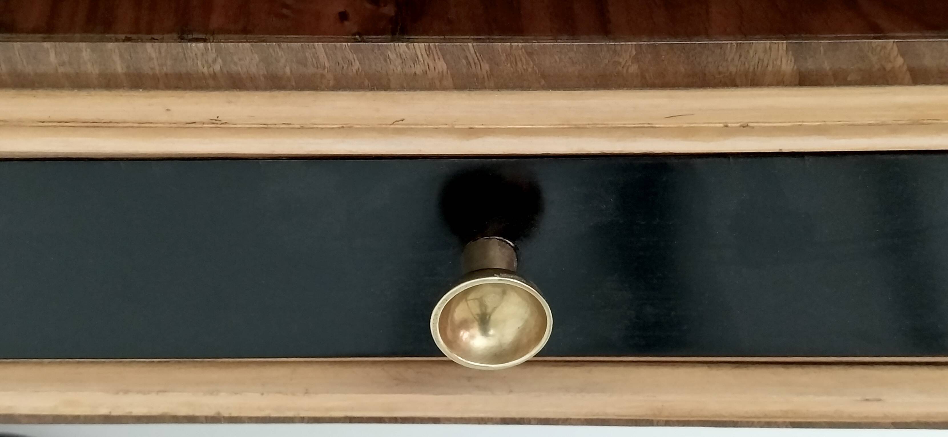 Wooden Entryway Mirror Organizer with Black Glass Tops, Italy