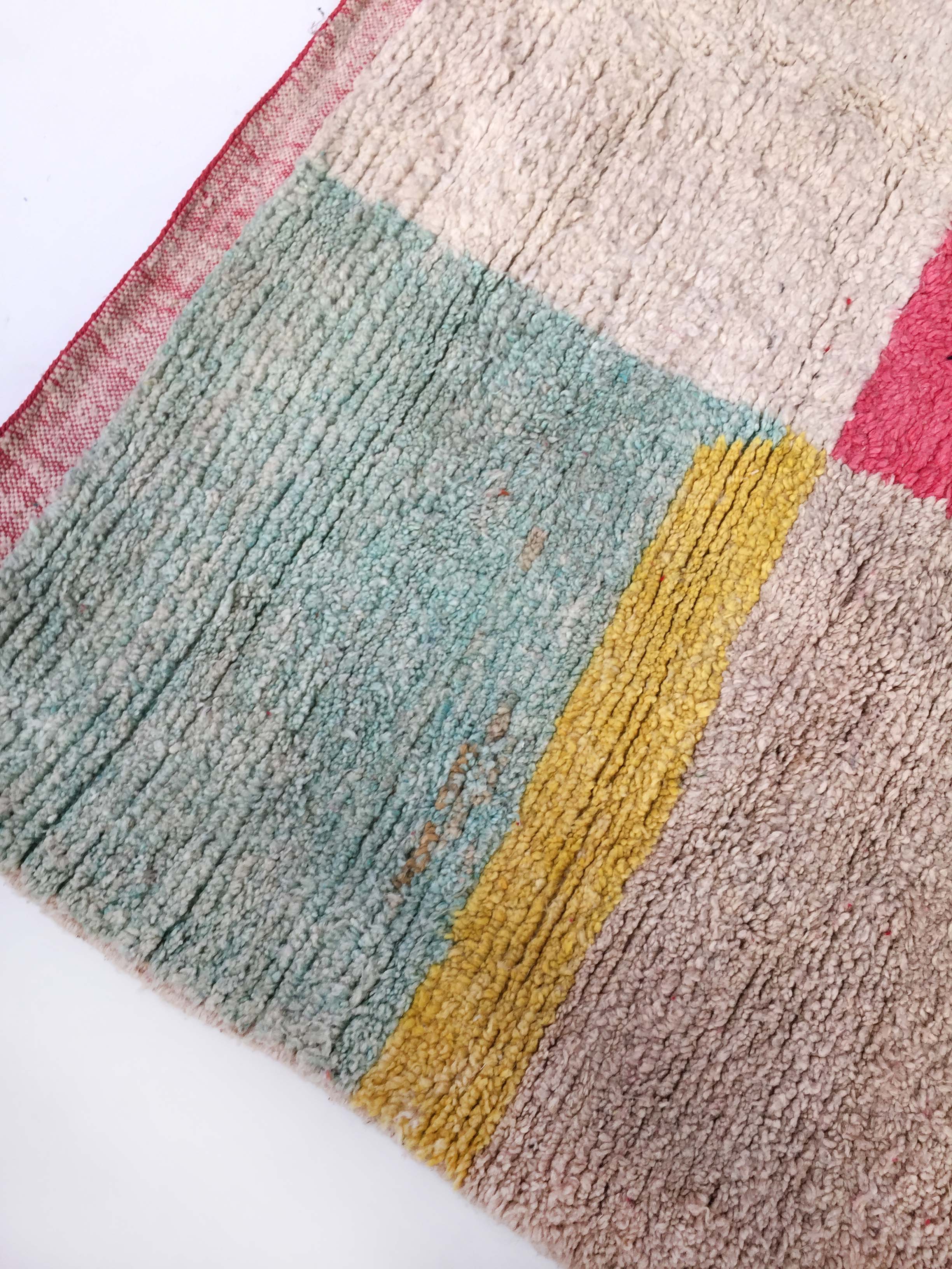 Moroccan Berber carpet Boujaad ecru with colorful flats 287x193cm