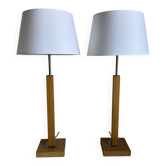 Paire vintage de lampes de table à base en bois de style mid-century moderne