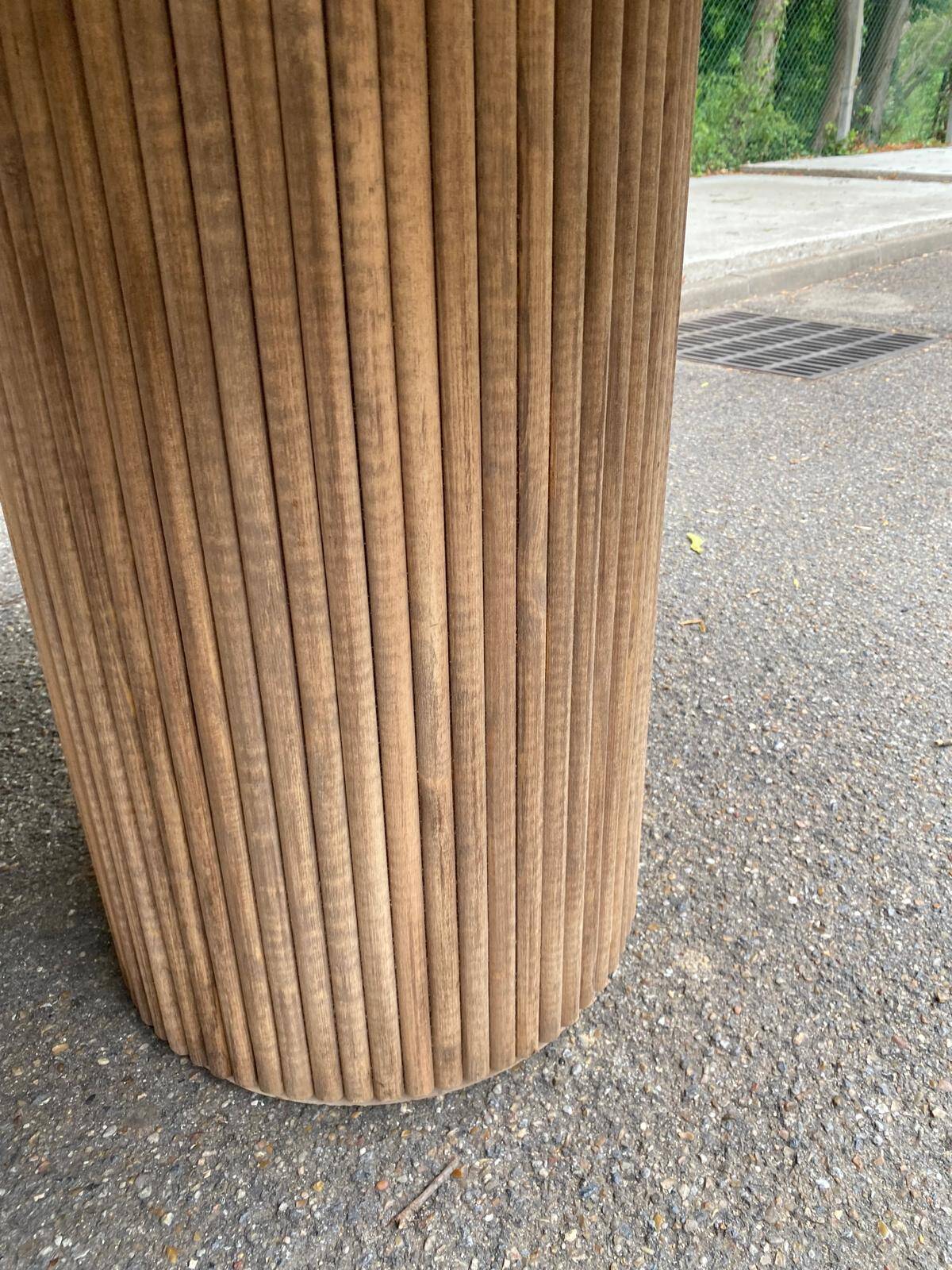 Scandinavian round dining table with a central base, stripped, made of solid raw wood, 90.