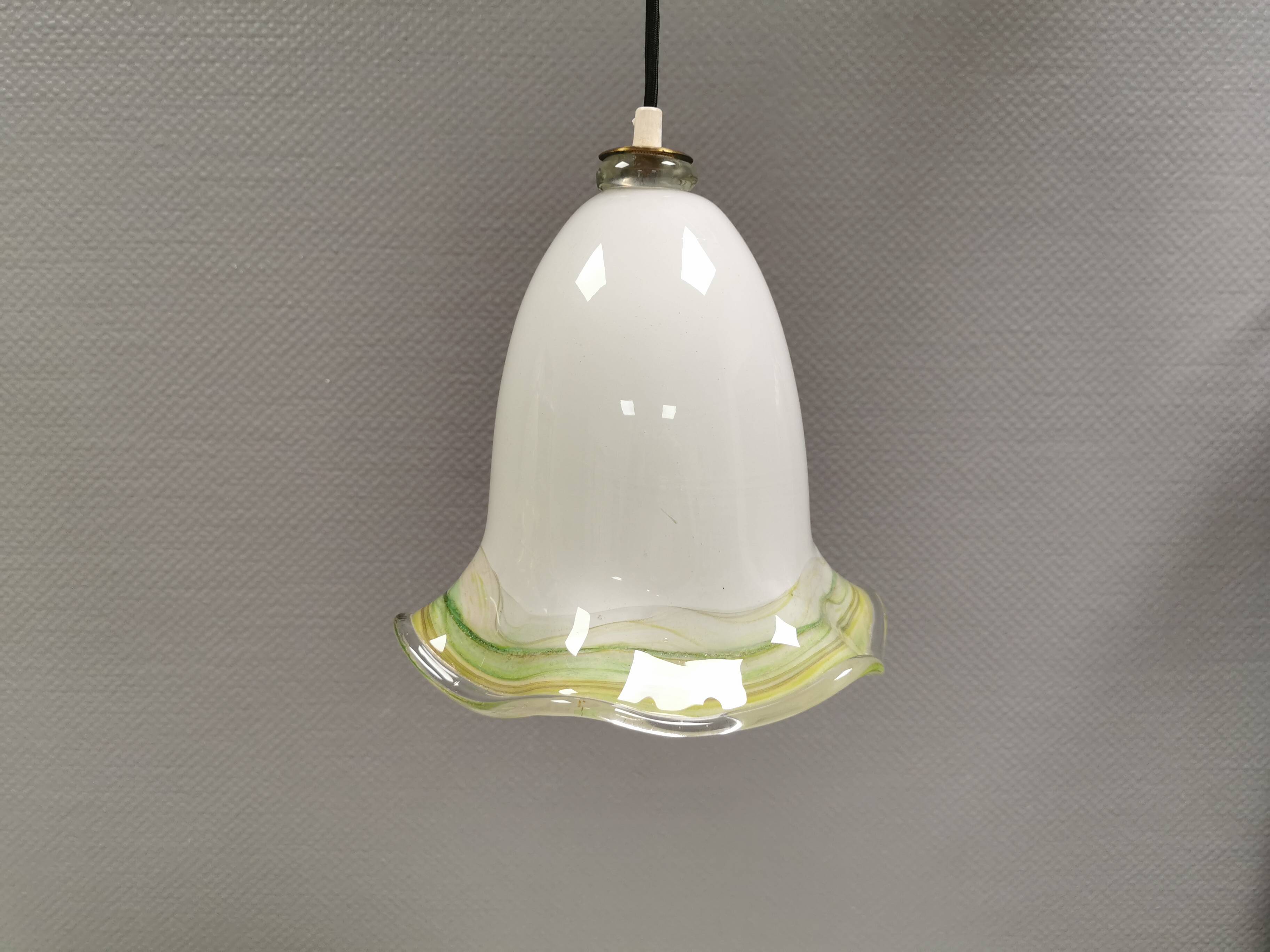Pendant lamp in multicolored glass. Probably Danish or Swedish from 1970s