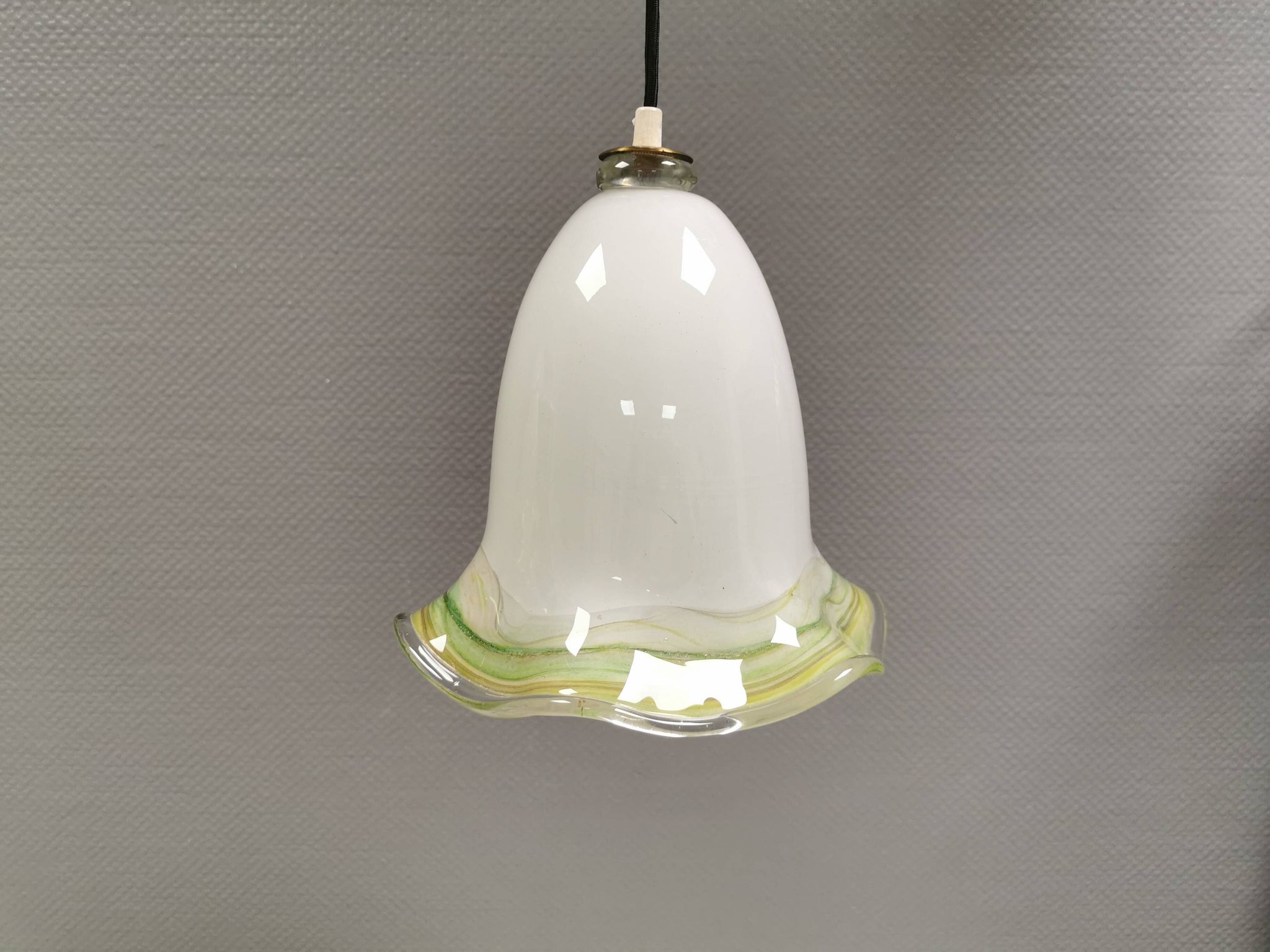 Pendant lamp in multicolored glass. Probably Danish or Swedish from 1970s