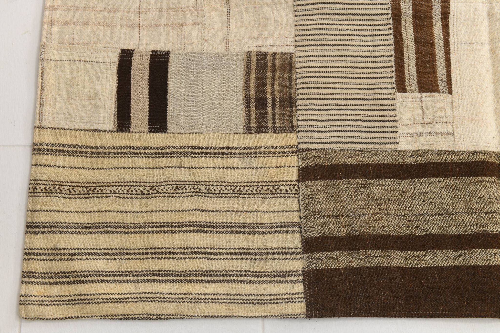 5x8 Cream & Beige Mid Century Modern Kilim Rug, 167x234Cm