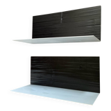 Pair of contemporary shelves in steel and stained wood