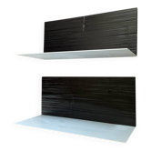 Pair of contemporary shelves in steel and stained wood