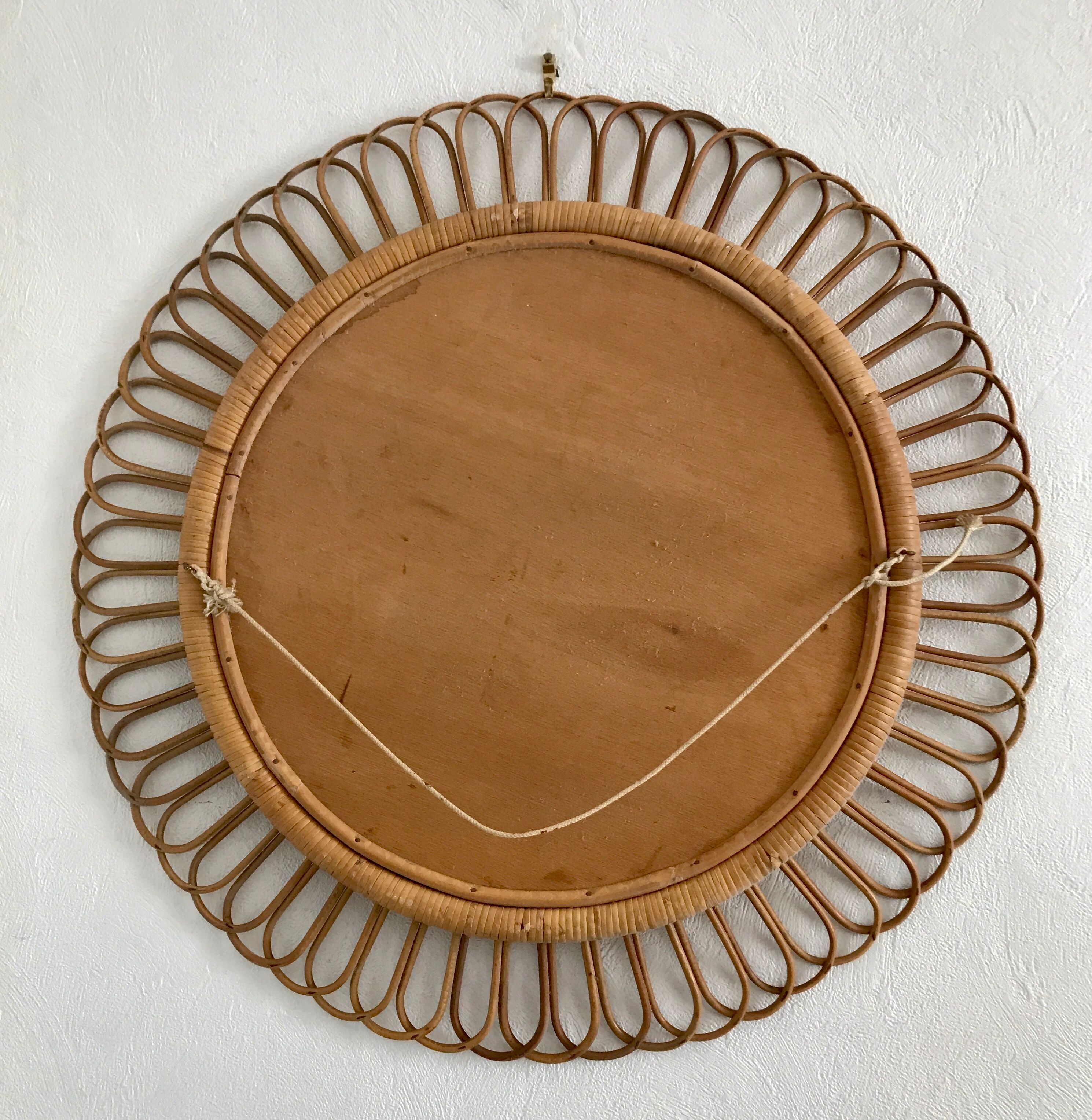 Vintage rattan log mirror diam 60 cm year 1960