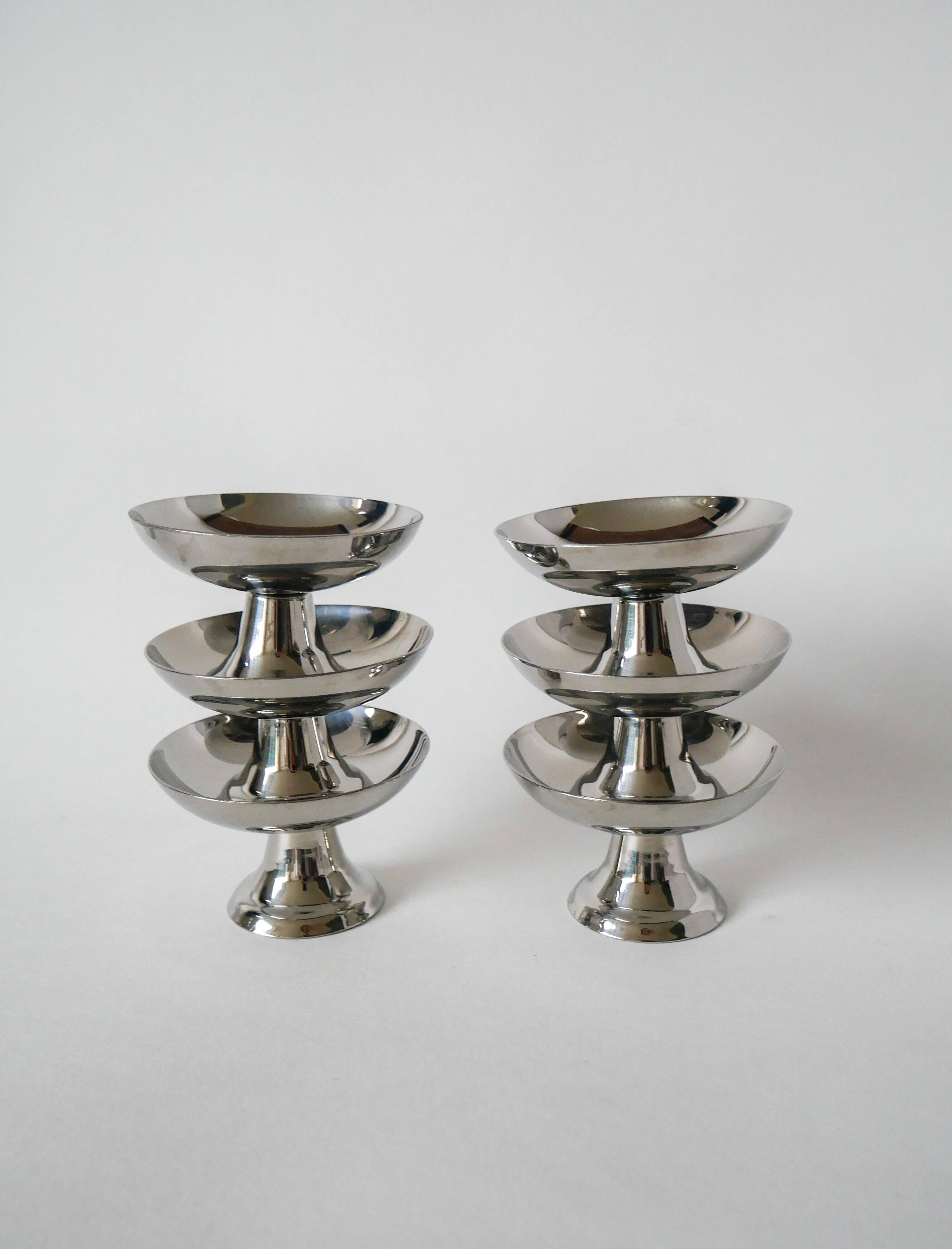 set of 6 designer stainless steel bowls 1970 6 X 9.5 cm
