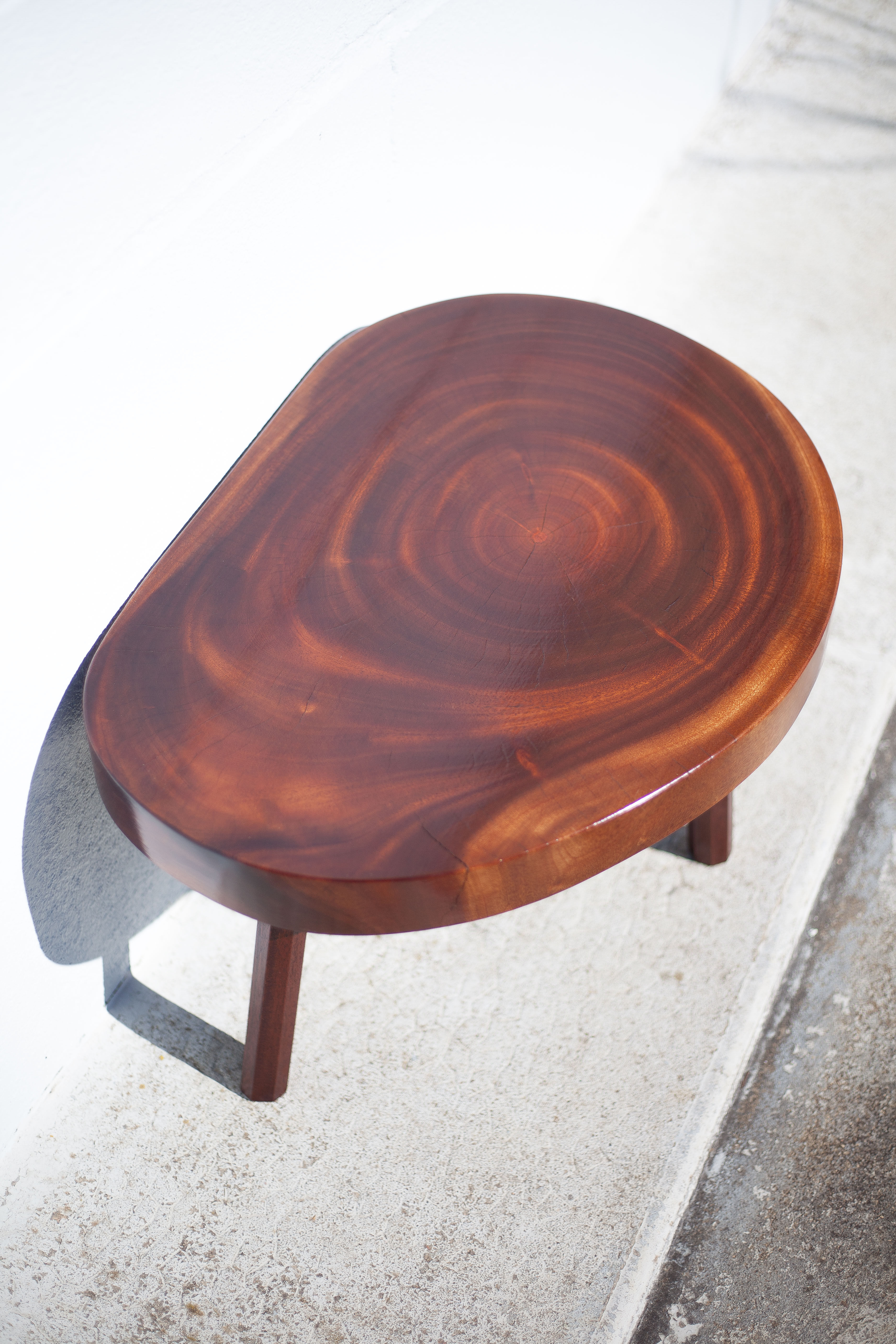 Wood coffee table, tripod table, thick wood table, living room table, brutalist, design, furniture