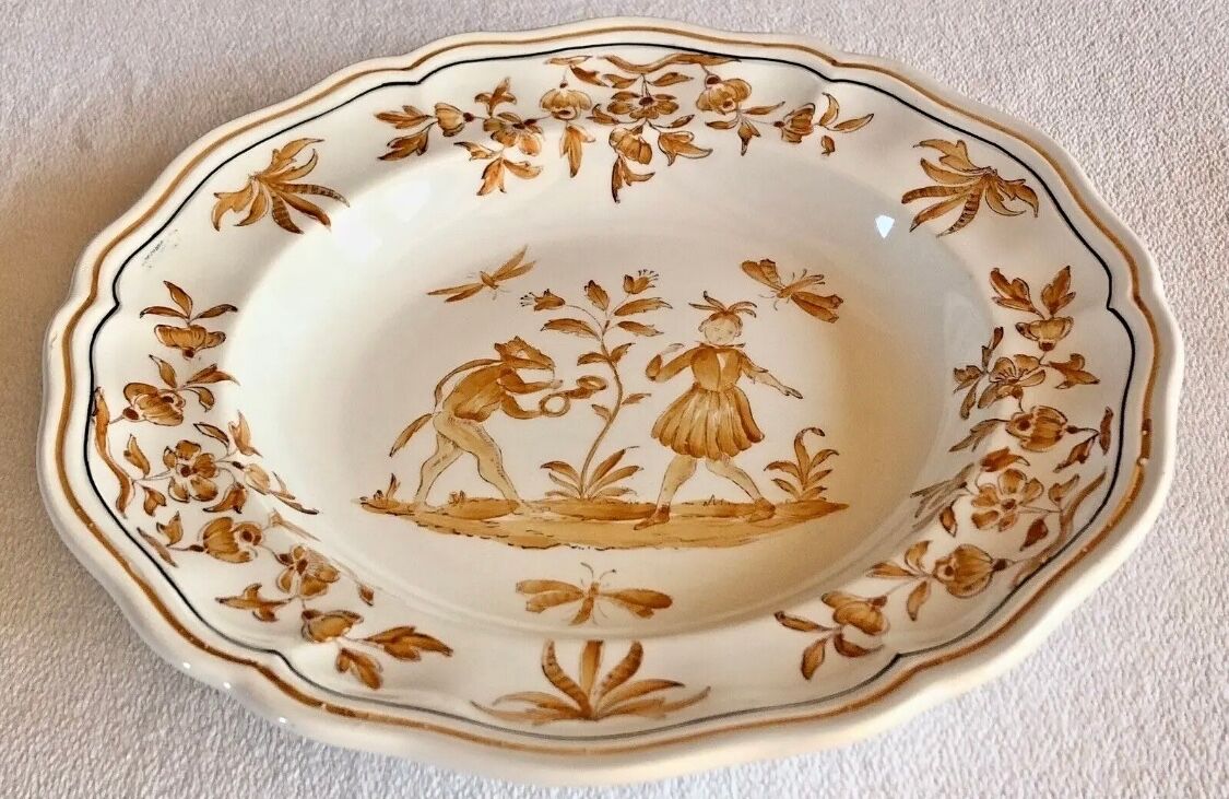 6 Longchamp soup plates Moustier Olérys decor