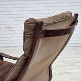 1970s, Scandinavian lounge chair, nubuck leather, canvas, beech wood.