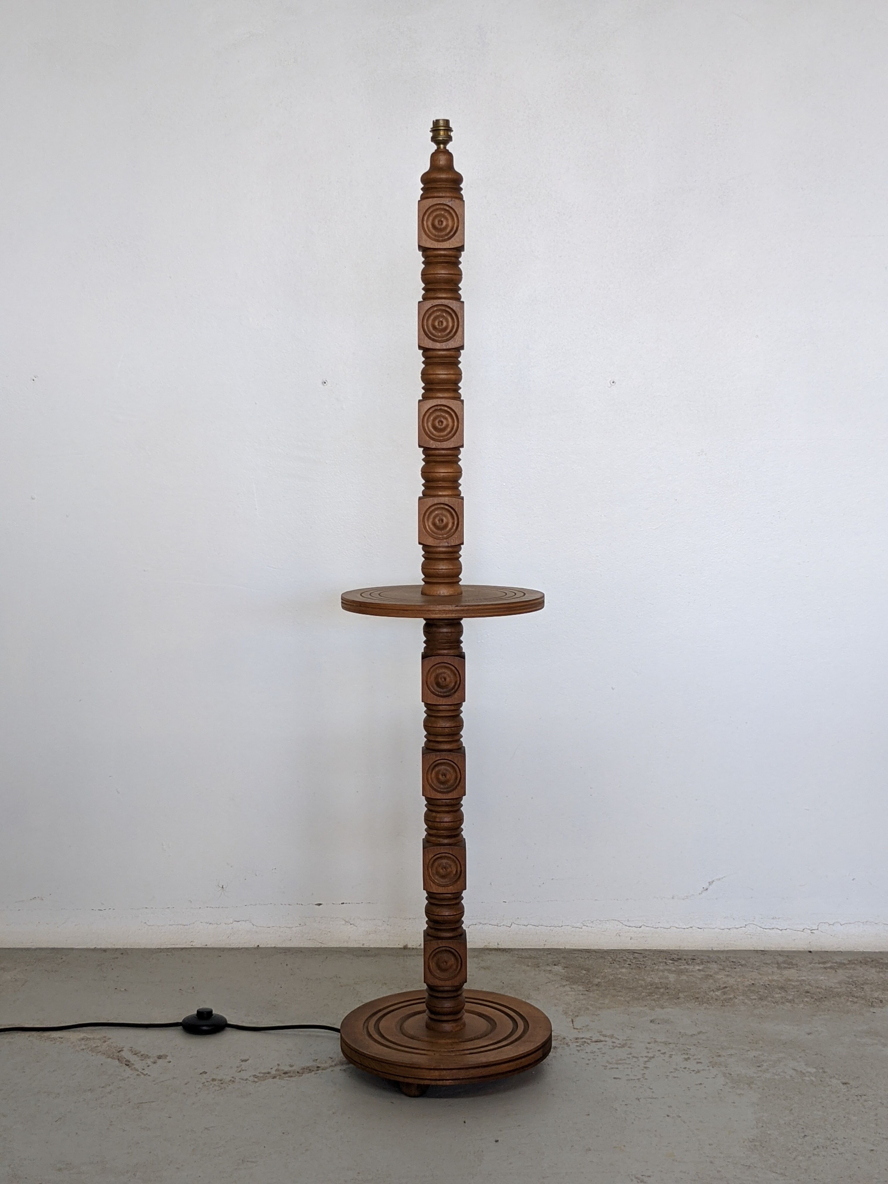 Neo-Basque floor lamp in turned wood - 50s