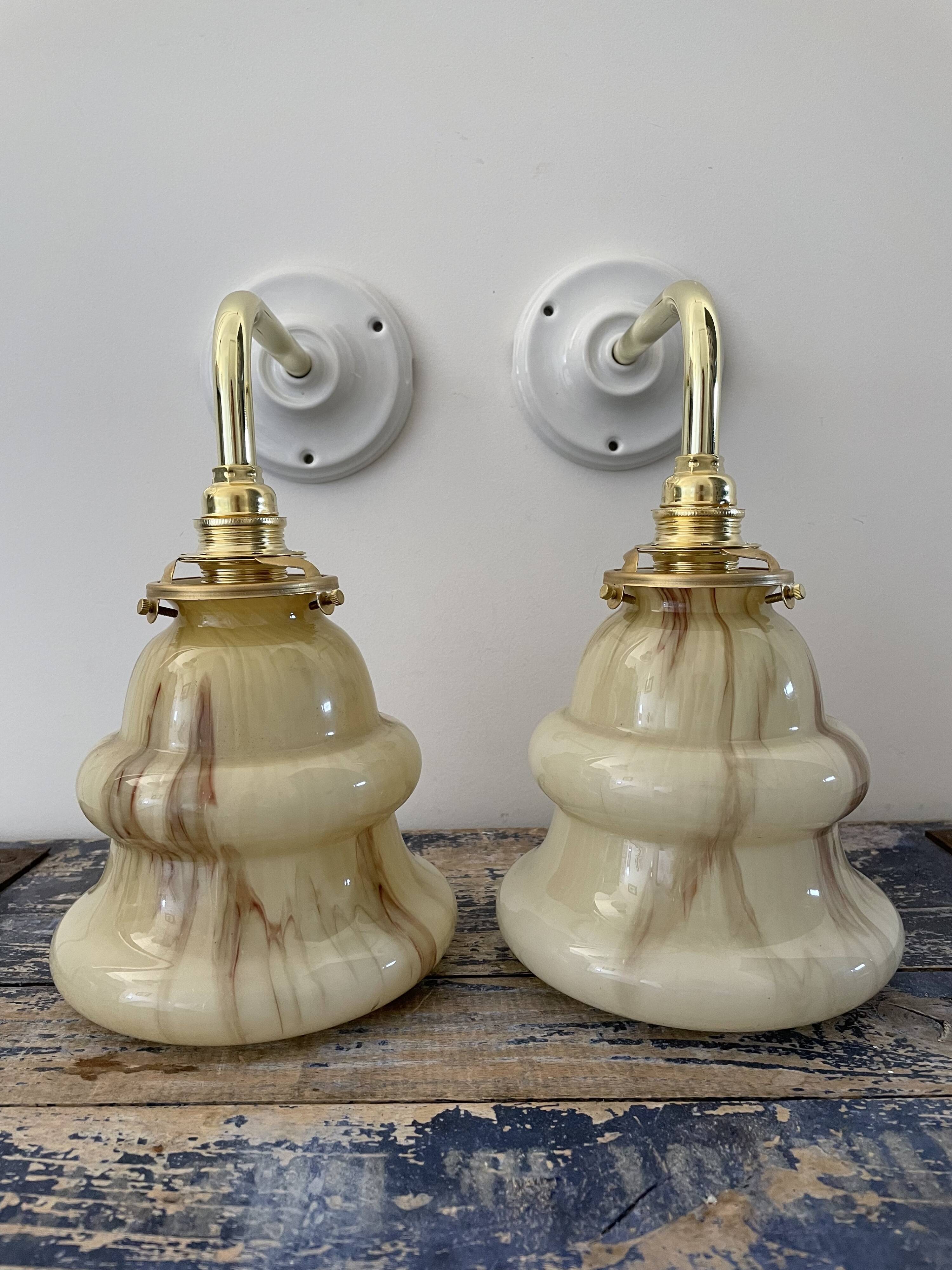Set of two new electrified art deco wall lamps