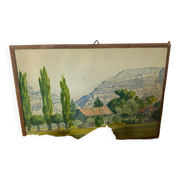 Aquarelle ancienne paysage savoyard