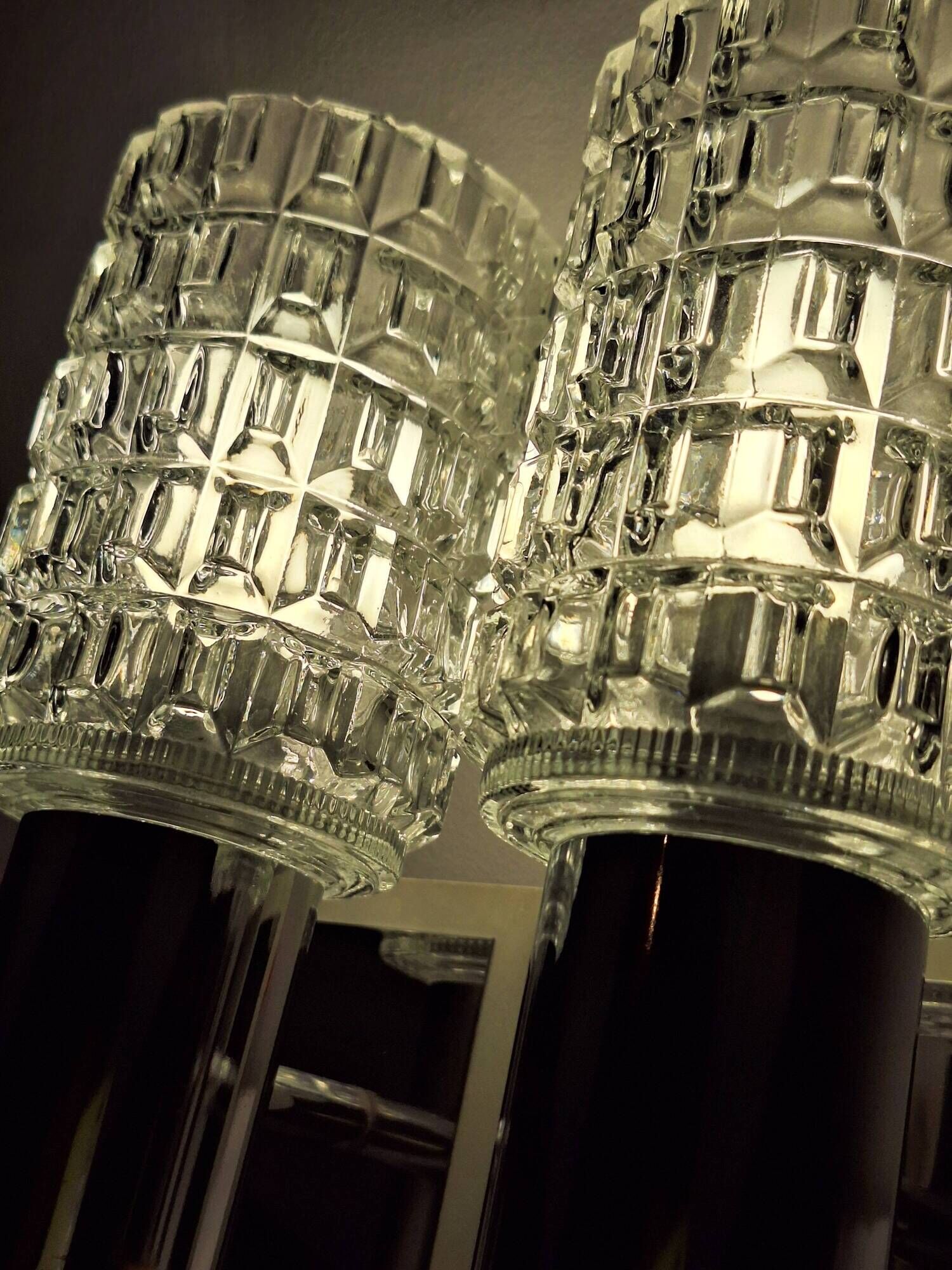 Pair of vintage 70s glass wall lamps by Targetti Sankey