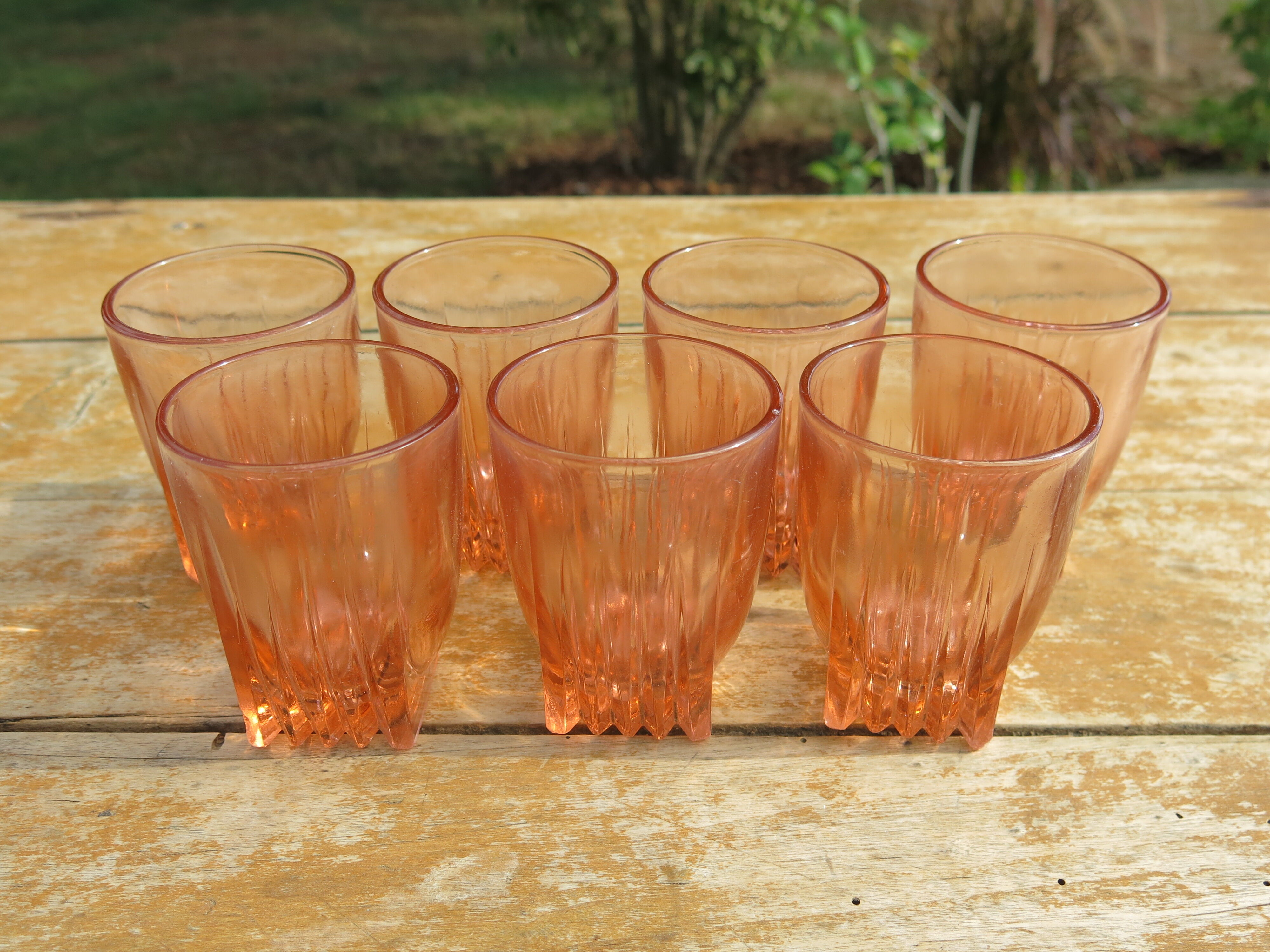 7 vintage pink water glasses