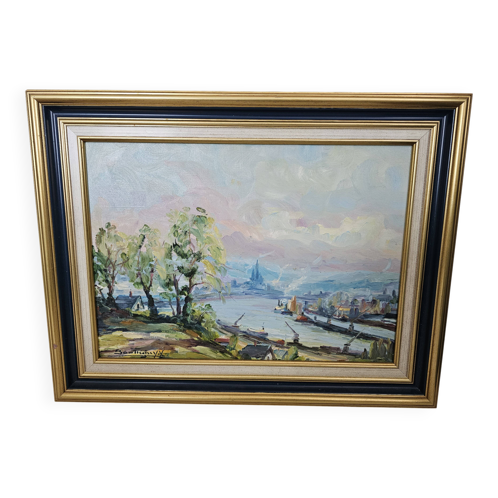 Oil painting on canvas - Normandy - Duclair signed Yves Bouffigny 1997