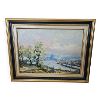 Oil painting on canvas - Normandy - Duclair signed Yves Bouffigny 1997