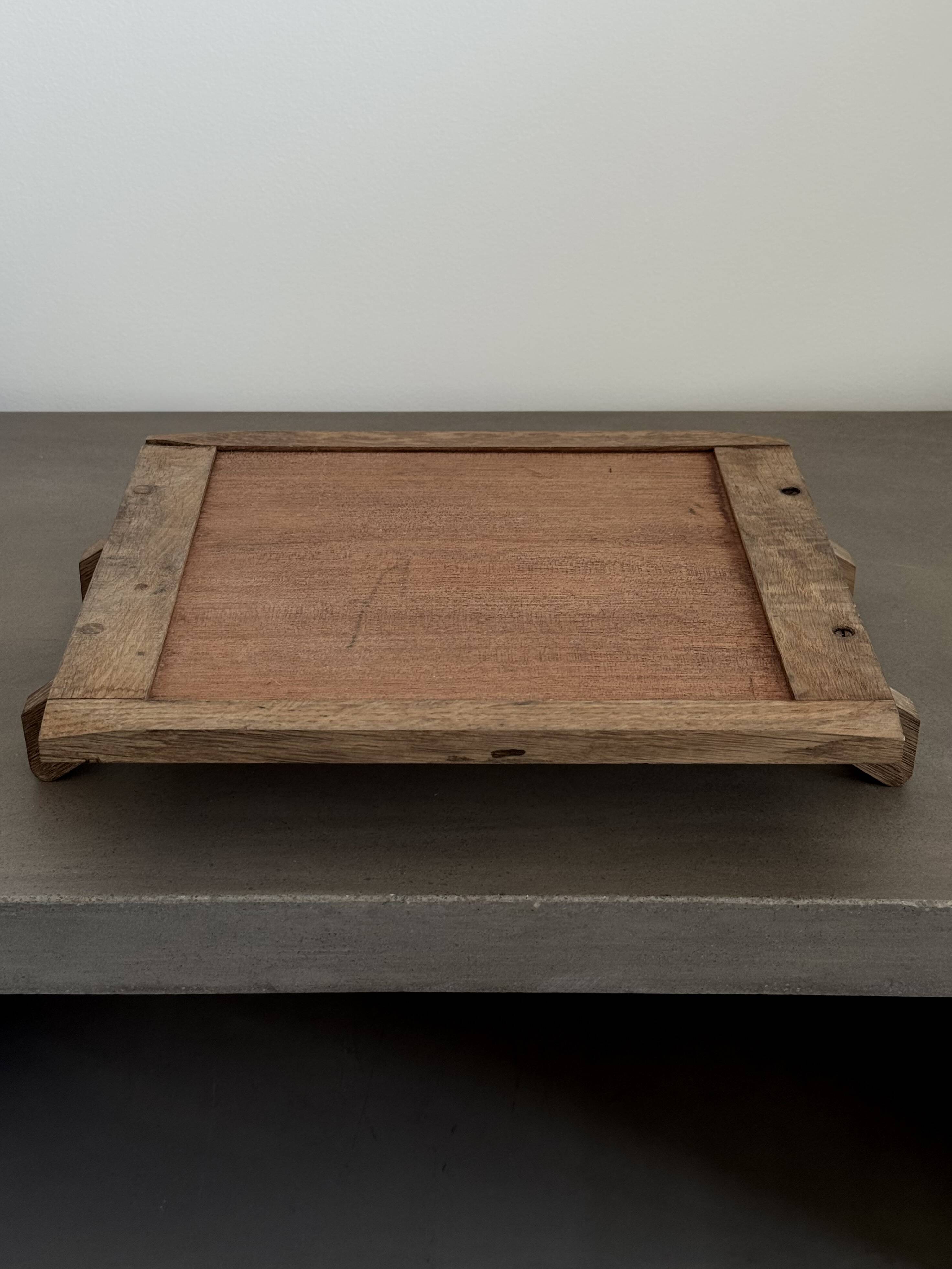 Artisanal Vintage Wooden and Metal Mirror Plateau - Brutalist Design