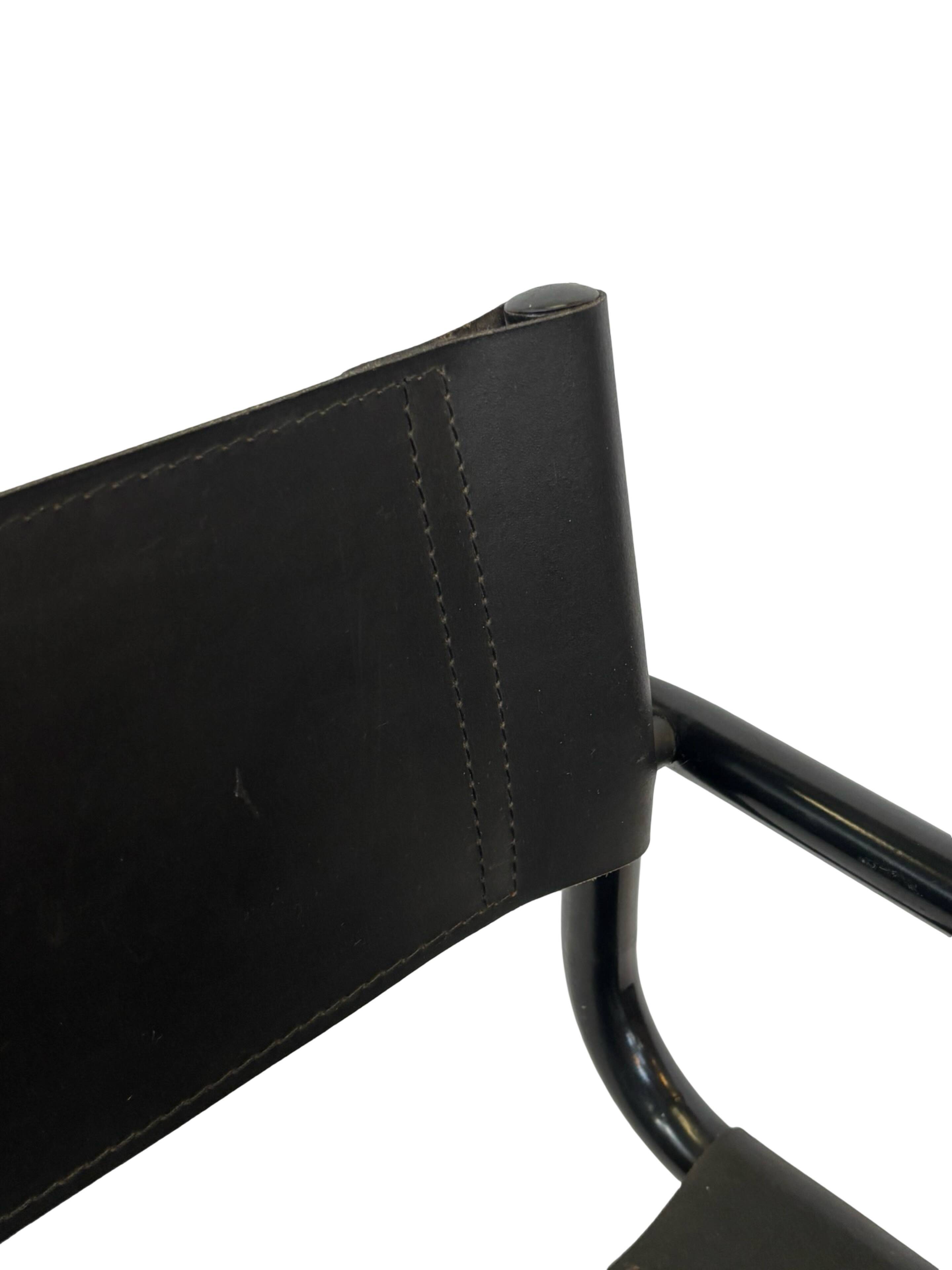 Vintage Black Leather & black frame Italian Modern Barstool