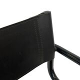 Vintage Black Leather & black frame Italian Modern Barstool