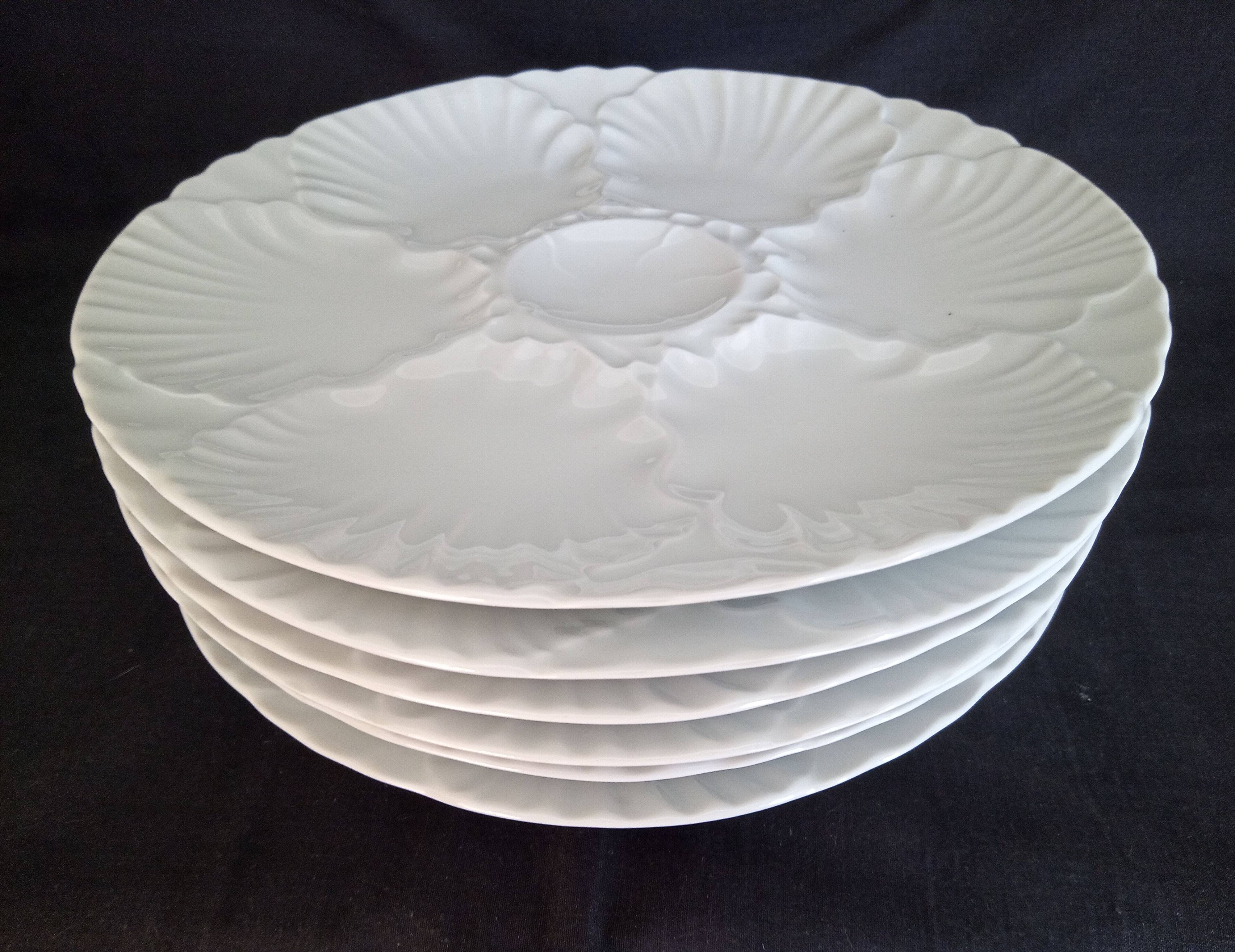 Set of 6 Bareuther Bavaria white porcelain oyster plates