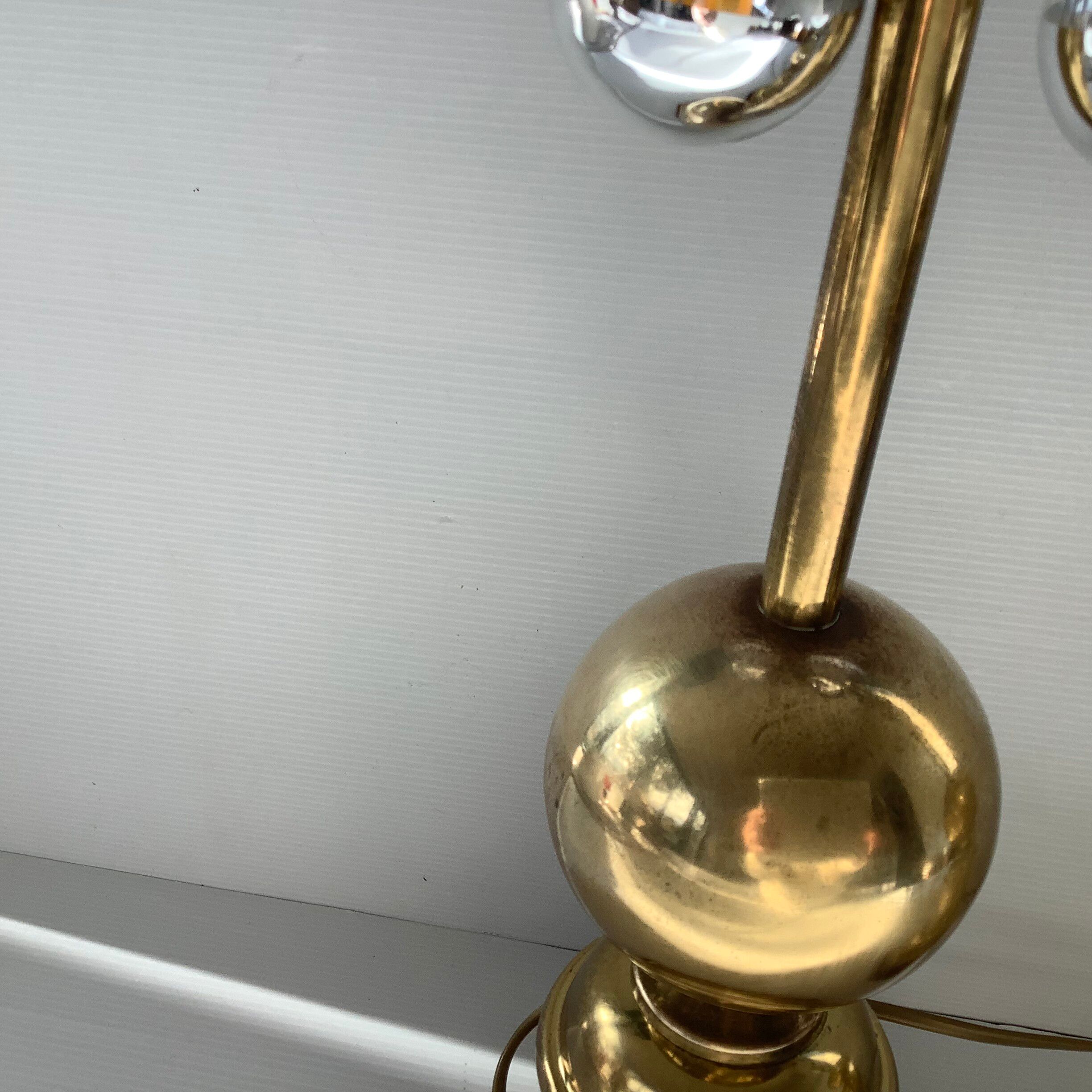 Pair of 2 Vintage Chic Articulated Brass Bakelite Amber Ball Lamps