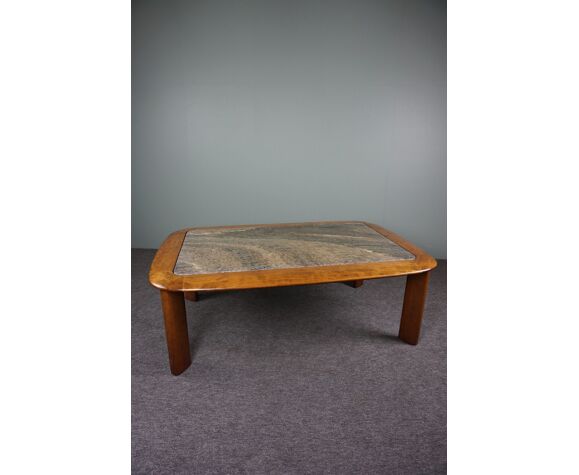 Mid-century wooden coffee table with marble top