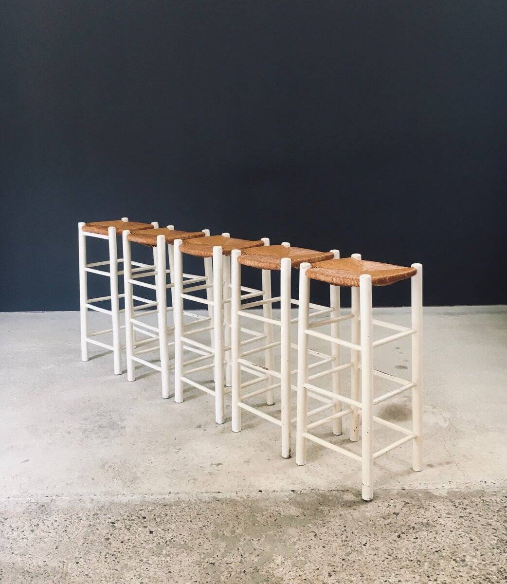 Rustic Handcrafted High Stools, France, 1940s, Set of 5