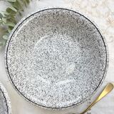2 Italian earthenware soup plates with black and white speckling