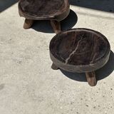Small tripod stool low in dark brown upcycled teak