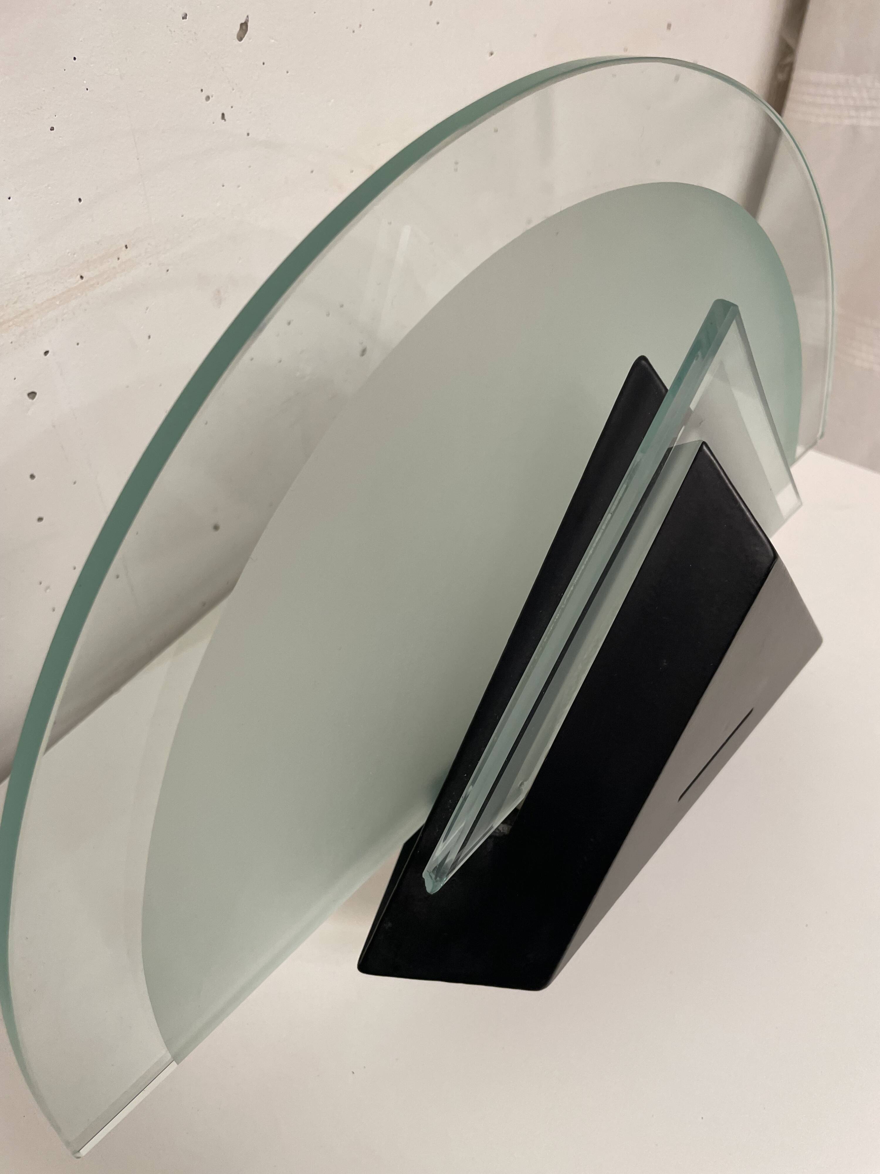 Postmodern geometric glass and metal lamp, small model, 1980