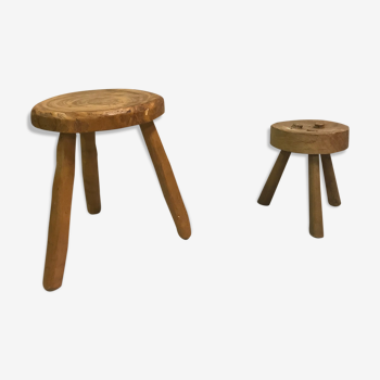 Two raw tripod stools