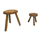 Two raw tripod stools