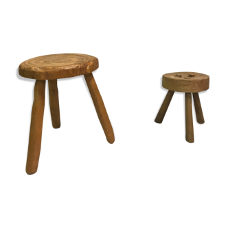 Two raw tripod stools