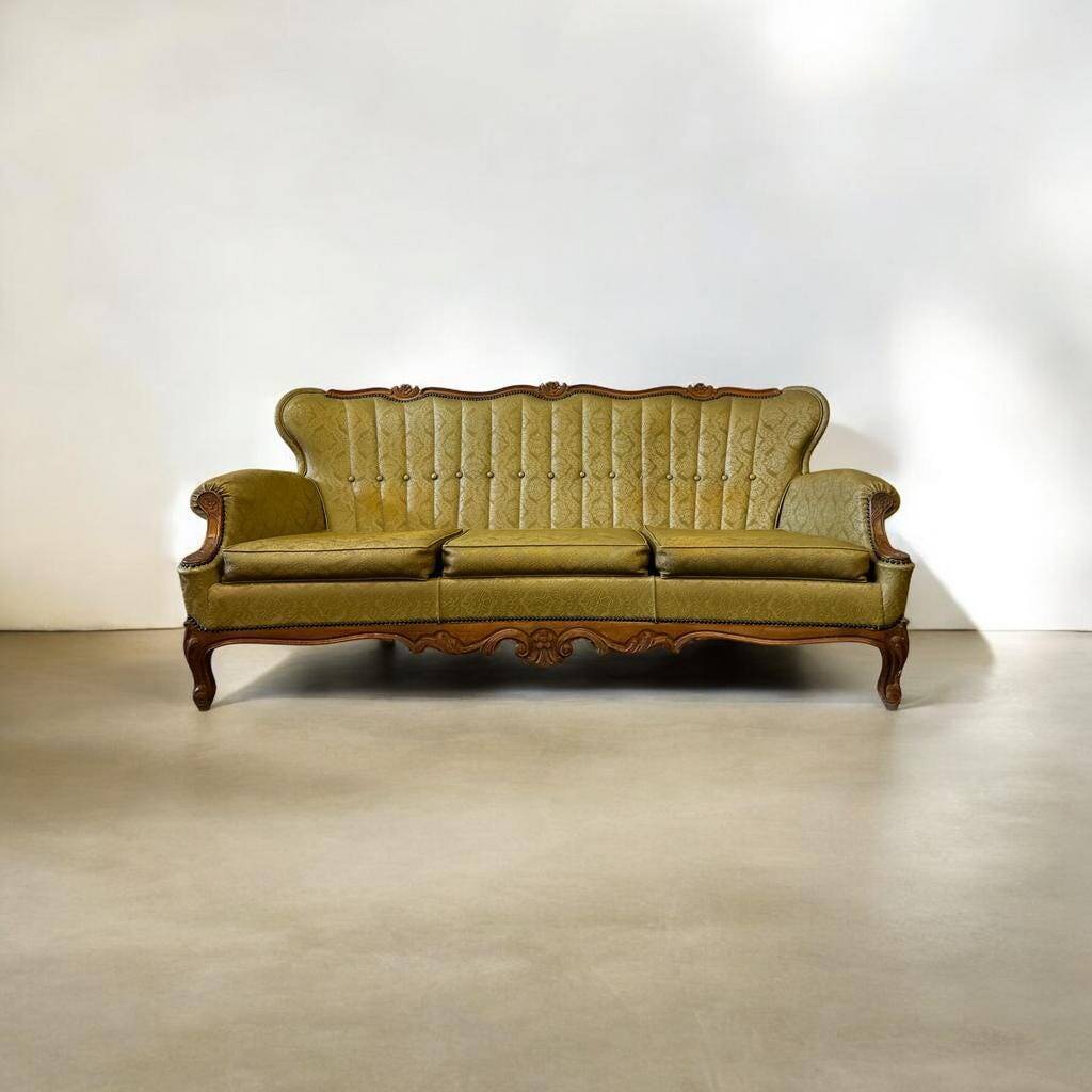 Vintage mustard yellow baroque sofa / three seater