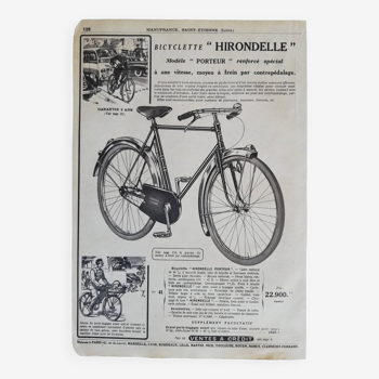 Affiche bicyclette Hirondelle 1953 modèle « porteur »