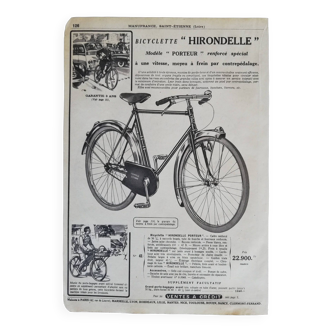 Hirondelle bicycle poster 1953 “carrier” model