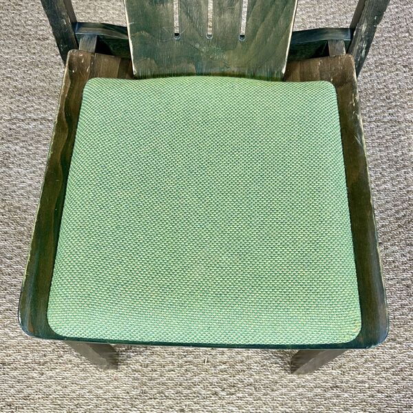 Ensemble de 8 chaises bistrot Baumann Argos bois et tissu vert années 80 France