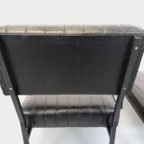 Set of 2 vintage modernist armchairs in black faux leather and metal.