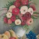 Still life flowers and fruits painting on canvas signed