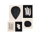 Collection of 5 black paintings on paper signed Eawy.
