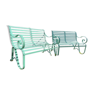 Old wrought iron garden benches