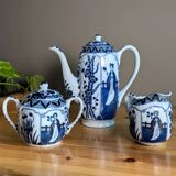 Teapot Sugar Bowl Creamer Japanese Porcelain Asian Blue White Floral Geisha
