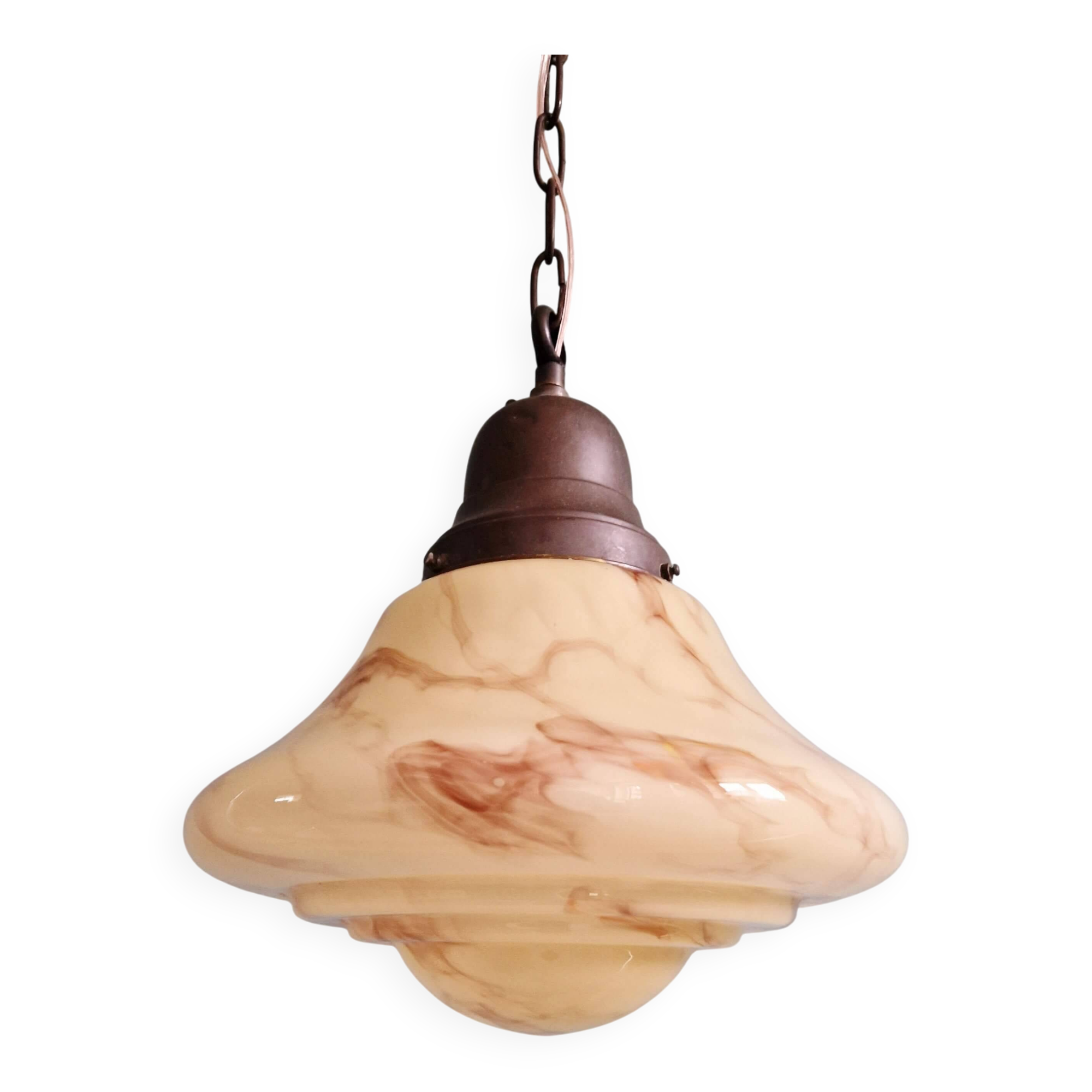Art Deco suspension in marbled opaline, Scailmont (Belgium), 1920-30