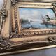 Oil on canvas, Dutch harbour landscape - Very ornate wooden frame