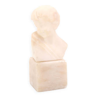 Signed children's bust in marble or alabaster, 30s
