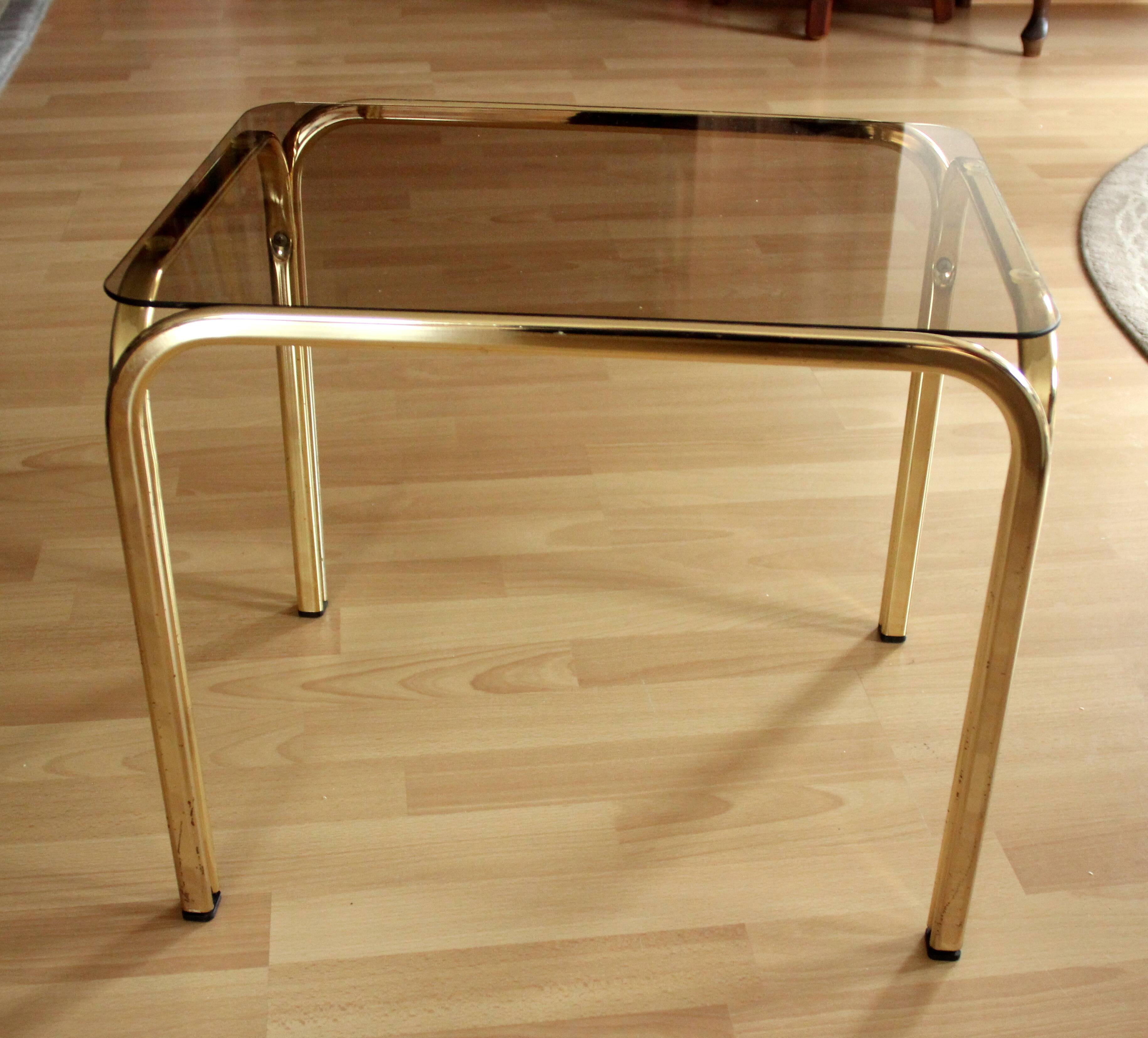 Brass side table with smoked glass plate - Vintage