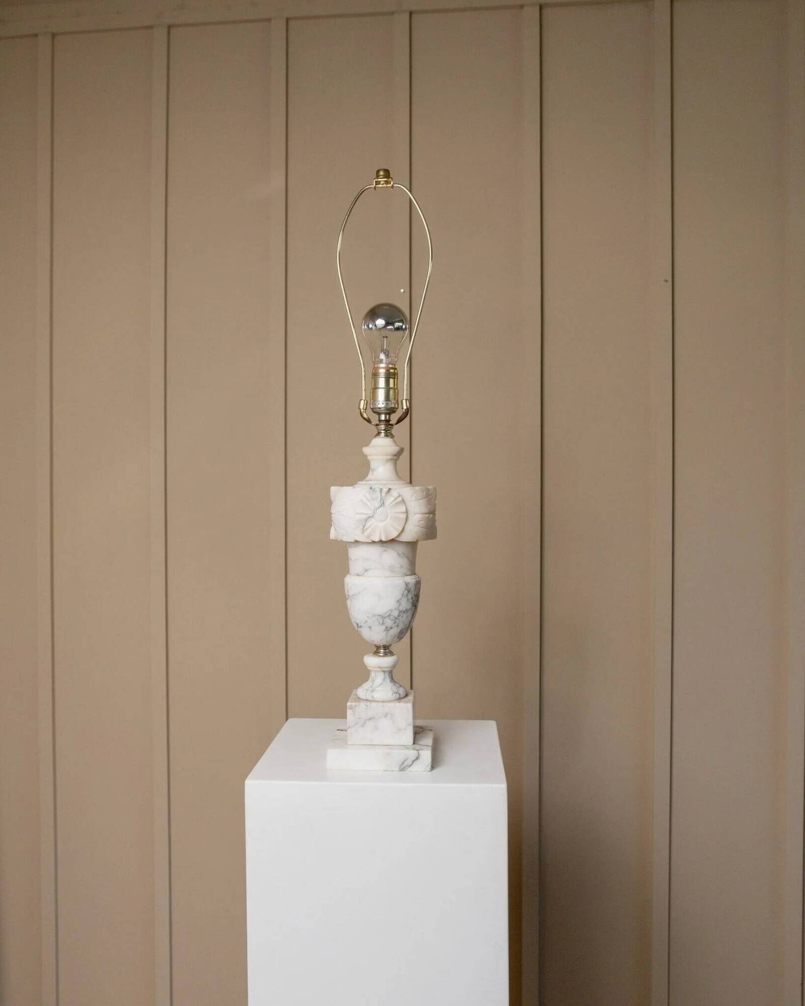 Vintage White Marble Table Lamp, Handmade Italian Modernist 1960s – Brass Accents